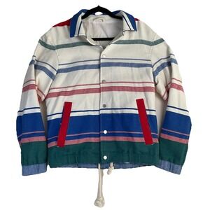 Zara Coach Jacket Men Small Multicolor Striped Classic Outdoor Sports Snap Front
